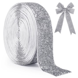 Metallic Velvet Ribbon, 10 Yards 38mm Wide Glitter Velvet Ribbon for Gift Wrapping, Bow Making, Xmas Tree Decoration, Wreaths and Crafts (Silver)