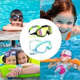 Kids Goggles - Goggles for Kids Swim Accessories - Anti-Fog No Leaking Eyewear with Nose Clip UV Protection for Diving Snorkeling Beach Pool Summer Girls Boys Youth