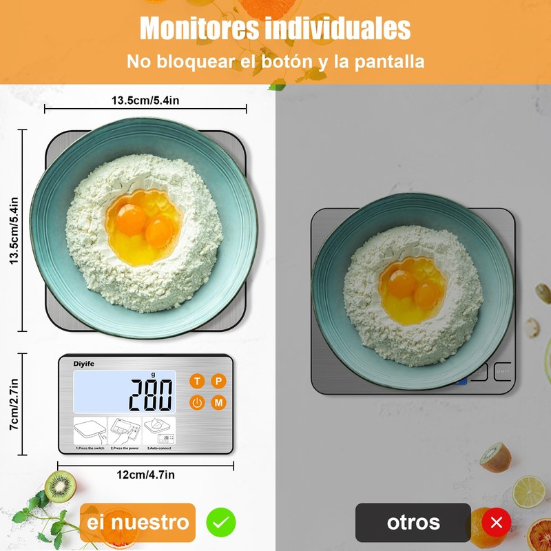 Diyife Báscula Digital de Alimentos, Pantalla LCD Dividida, 15 KG