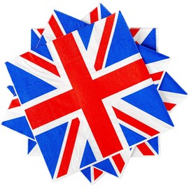 SHATCHI 25Pcs Union Jack Napkins King's Coronation Decorations Party Great Britain GB UK Souvenir Serviettes Tableware Supplies Sporting Events Pub BBQ Royal Theme, Red White Blue