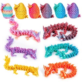 Set of 6 Miniature 3D Printed Dragon Egg with Dragon - 5 Inch Crystal Dragon Toy Egg in Small Size, Mysterious Dragon Egg Toy, Surprise Easter Dragon Eggs Home Decor (B)