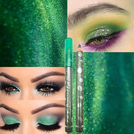 Green Pearl Shimmer Eyeshadow Stick, Metallic Glitter Green Pencil, Hot Color Creamy Eye Shadow Crayon, Pearlescent Highlight Brightener Eyeshadows, Crease-Proof High Pigmented