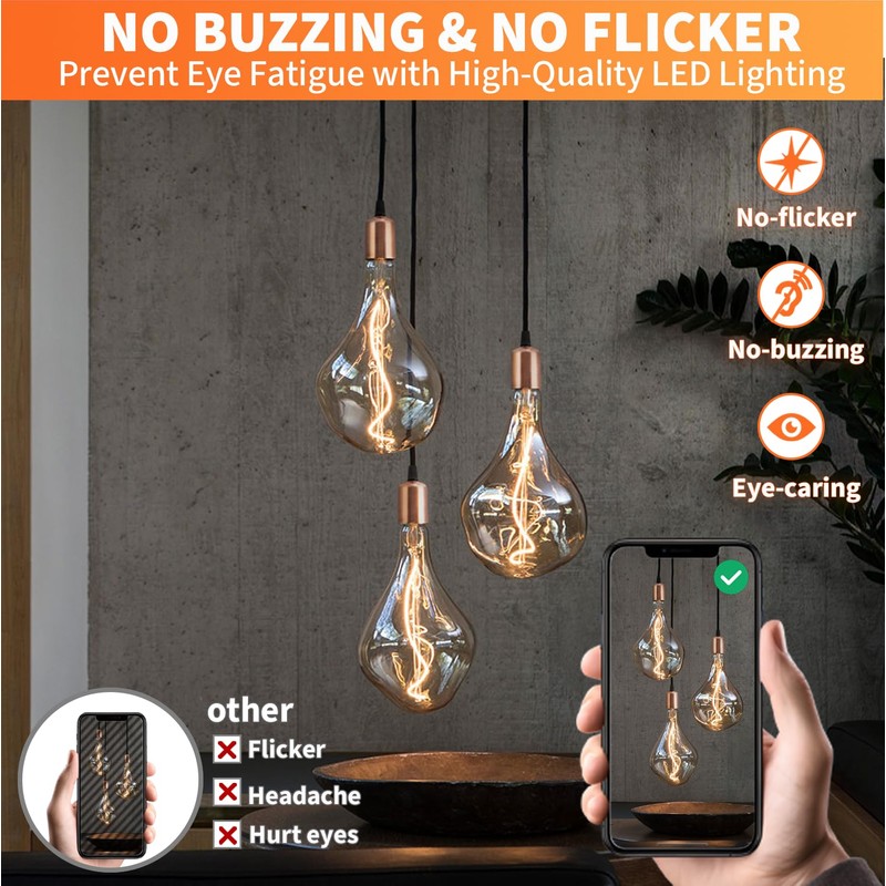 ALAMPEVER Dimmable LED Decorative Oversized Edison Bulbs 25W, 2200K Warm