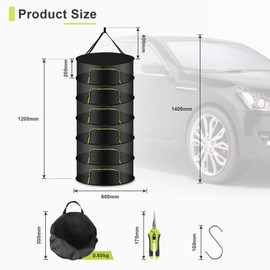 CPROSP Drying Nets for Hanging Herbs 4 Levels Foldable Drying Net Diameter 60 cm x H 80 cm with Zip, Herb Dryer Hanging with Garden Gloves, Tree Scissors, Hooks, Dry Grid