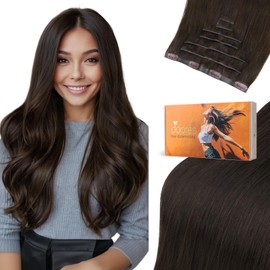 DOORES Genius Clip in Human Hair Extensions, Dark Brown 20 Inch 7pcs 120g, Invisi Edge Straight Hair Extensions with Skin Weft for Women