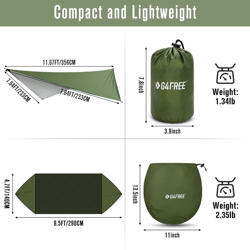 G4Free Large Camping Hammock with Mosquito Net and Rain Fly-