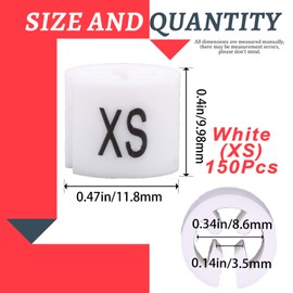 Swpeet 150 piezas de color blanco 【Tallas XS 】 percha de ropa de plástico para colgar ropa, marcadores de tamaño de gancho con codificación de colores, tamaño de colgador de ropa, para colgar ropa, con caja de almacenamiento
