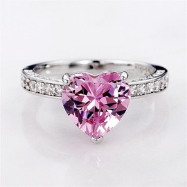 925 Sterling Silver Shiny Full Diamond Ring 18K Gold Cocktail Rings Heart Cut Pink Cubic Zirconia Promise Rings CZ Heart Diamond Eternity Engagement Wedding Band Ring for Women TZ.117 (US Code 9)