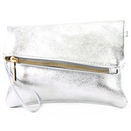 modamoda de - T95 - Italian Nappa Leather Mini Wrist Bag, silver-metallic