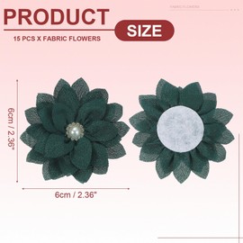 PATIKIL Fabric Flowers, 15 Pcs 2" Rhinestone Pearls Sewing Fabric Flowers for DIY Crafts Appliques Wedding Birthday Party Decoration, Dark Green