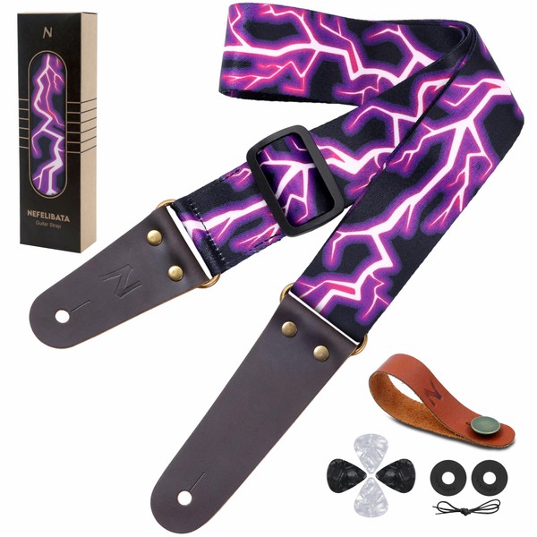 Nefelibata Guitar Strap, Nylon Print Lightning Guitar Straps with Head