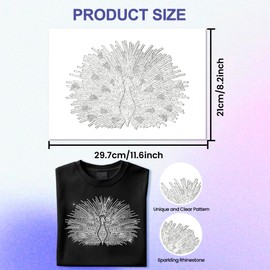 ANATTASOUL White Rhinestone Iron on Transfer Peacock Bling Diamond Hotfix Patches for Clothes, 11.6"x8.2" Large Iron On Sequin Applique for Jeans Jacket Caps Bag T-Shirts Shoes DIY Decor