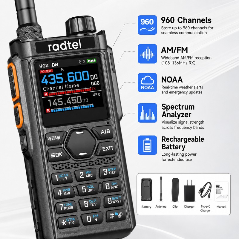 Portable Ham Radio Walkie Talkie for Outdoor Communication – Multi-Band