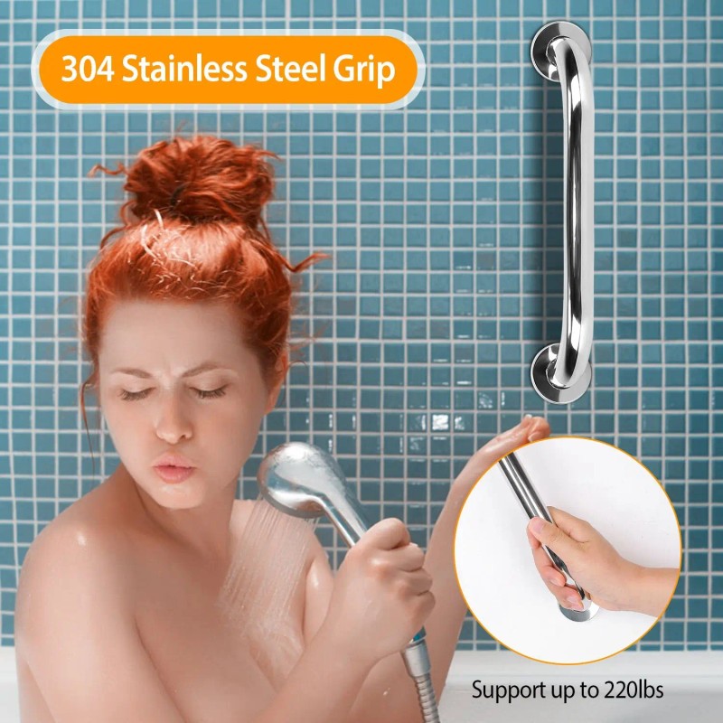 2pcs Sturdy Stainless Steel Bath Grab Bar 220LBS Pull Force