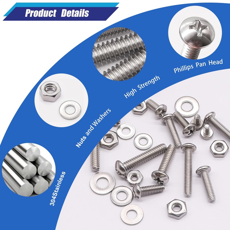 Taiss Machine Screws Nuts and Bolts Assortment Kit,304 Stainless Steel