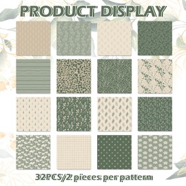 JarThenaAMCS 32Pcs Sage Green Floral Cotton Fabric Bundles 10 x 10 Inch Greenery Fabric Squares Eucalyptus Leaves Sewing Fabrics for DIY Craft Party Decor