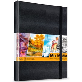 Ohuhu Mix Media Pad - 10.8"x8.3" Mixed Media Art Sketchbook, 120 llb/200 GSM Heavyweight Papers, 78 Sheets/156 Pages, PU Hardcover Mixed Media Paper Pad for Acrylic Painting Christmas Gift