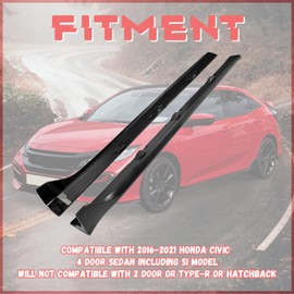 HECASA Side Skirt Body Kit Replacement Compatible with 2016-2021 Honda Civic 4 Door Sedan DX EX LX Si Rocker Panel Guard Extension PP Plastic Black Type-R Style