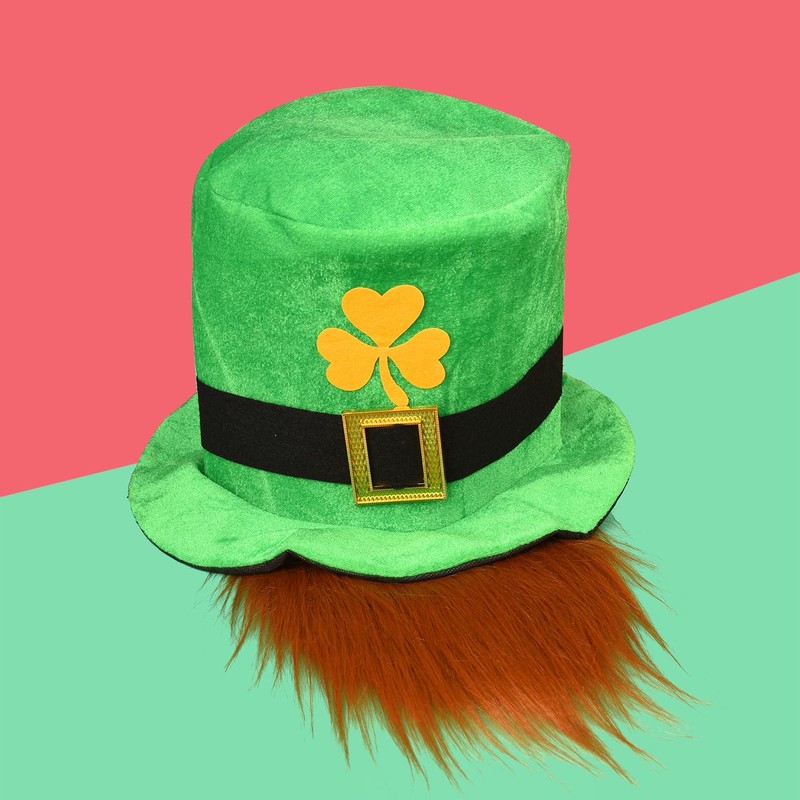 Lezevn St Patrick's Day Hat with Brown Beard Green Clover