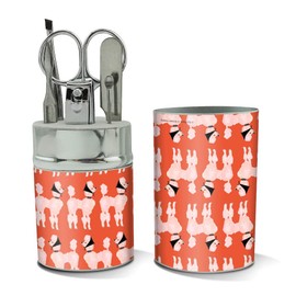 Sassy Pretty Proper Poodle Parade Pattern Stainless Steel Manicure Pedicure Grooming Beauty Care Travel Kit