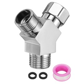 sourcing map G1/2" Shower Diverter Valve 3 Way, Stainless Steel Bidet Y Adapter Connector Hose Fitting Tee with PTFE Tape and Gasket for Bidet Angle Valve Hose Toilet Faucet, （66mm,Silver