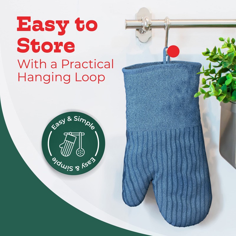 Big Red House - Silicone Oven Mitts - Blue Denim