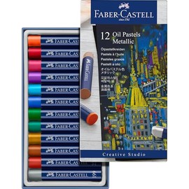 Faber-Castell Tizas Oil Pastels Metálicos con 12 tizas de diferentes colores, este set incluye 12 tizas pasteles al óleo con acabados metálico, cuenta
