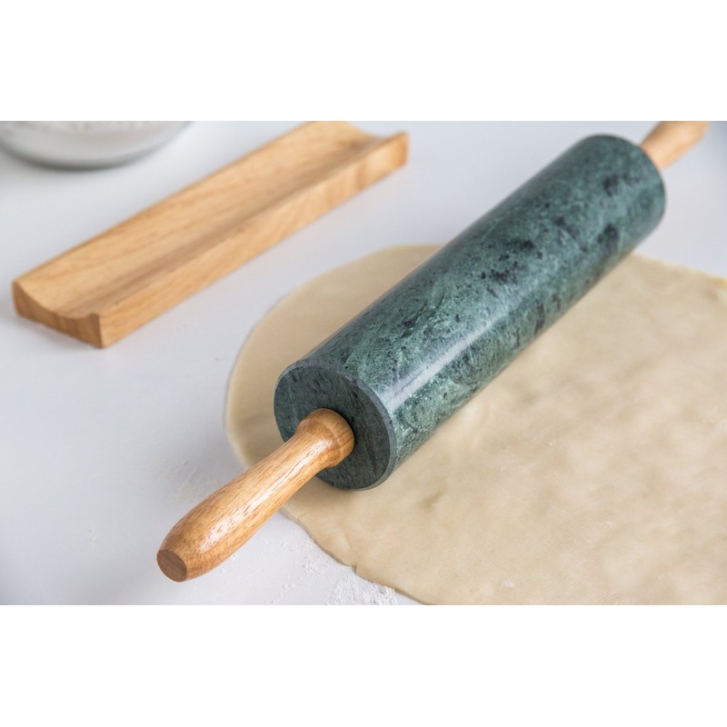 Fox Run Marble Rolling Pin and Base, Green 2.5 x