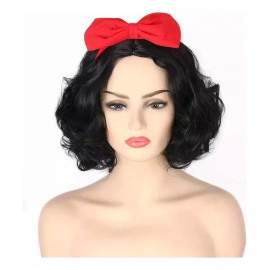 generic Peluca De Mujer Negra Corta Rizada Blanca Nieve Cosplayresi