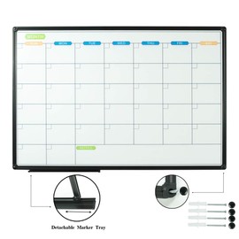JILoffice Dry Erase Calendar Whiteboard - Magnetic White Board Calendar Monthly 36 X 24 Inch, 2 Pack, Black Aluminium Frame Wall Mounted Board for Office Home and School