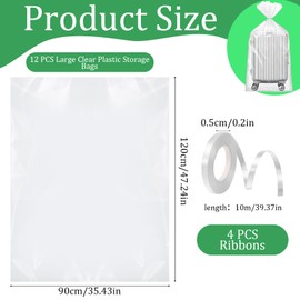 Extra Large Clear Plastic Storage Bags,12 Pcs 35x47 Inches 90x120 cm Big Giant Jumbo Huge Plastic Storage Bags for Luggage,Suitcase,Furniture,Comforter, Chair, Kids Bike,Plush Toys