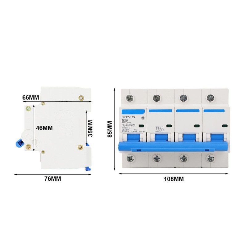 125A 4P Miniature Circuit Breaker 400V Air Switch PC Flame