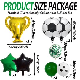 Football Themed Birthday Banner, 11 Pcs Football Balloons Birthday Party Decorations Large Trophy Gold Foil Soccer Balloons Kids Boys