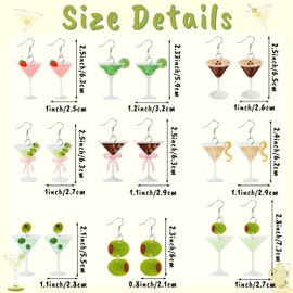 Y1tvei Martini Acrylic Dangle Earrings - 9 Pairs Cute Olive Strawberry Lemon Coffee Beans Coquette Pink Bow Glitter Dangle Drop for Women Girls, Stylish Accessories Jewelry Gift Set for Party Holiday