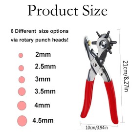 Belt Hole Puncher for Leather,Leather Hole Punch Belt Puncher Tool Set,6 Holes Heavy Duty Rotary Puncher for Belts, Watch Bands, Straps, Dog Collars, Saddles, Fabric, DIY Home or Craft Projects