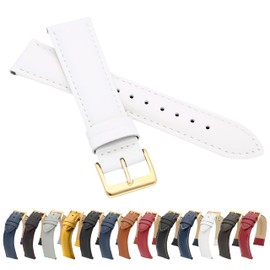 MARCHEL Smooth Leather Genuine Leather LLB Clasp in Gold Leather Bracelet Watch Strap Cowhide Leather Fine Leather, White, Classic