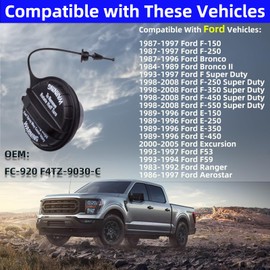Jkorkm Upgrade FC920 Gas Cap, F4TZ-9030-C Fuel Gas Cap Replacement For Ford 1987-1997 Ford F-150 F-250, 1998-2008 Ford F-250 F-350 F-450 Super Duty, 1989-1996 Ford E-150 E250 E350 E450 Gas Cap Etc.