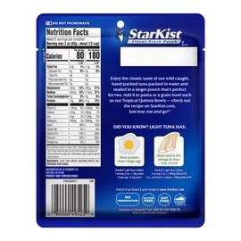 StarKist Light Tuna in Water Pouch (6.4 oz - 1 Pack) Ready to Eat, Wild Caught, High Protein Shelf Stable Seafood, Gluten Free, Soy Free, No Draining for Salads and Sandwiches