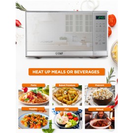 COMMERCIAL CHEF 0.7 Cu Ft Microwave with 10 Power Levels, 700W Microwave with Digital Display, Countertop Microwave with Child Safety Door Lock, Programmable with Push Button, Stainless Steel