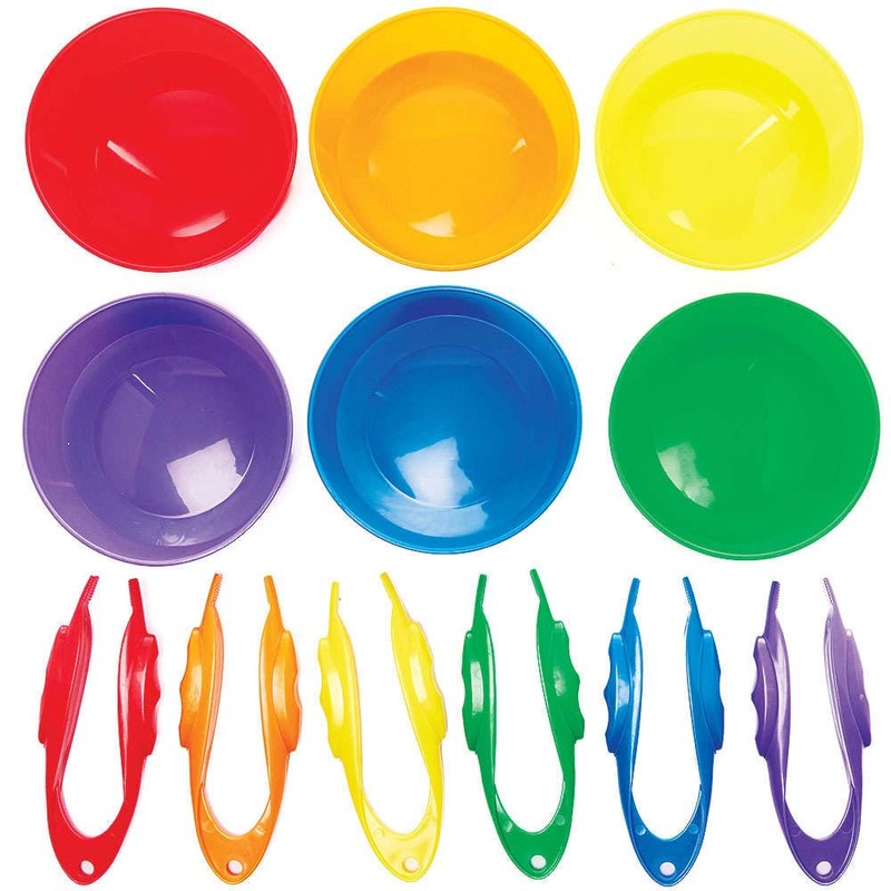 Baker Ross FC936 Plastic Tweezers and Sorting Trays, 6 Pack,