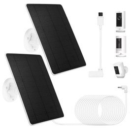 Solar Panel for Ring Camera, Compatible with Ring Spotlight Cam Battery/Plus/Pro & Stick Up Cam Battery/Pro, 2 Pack 6W Solar Charger USB-C & DC for Security Camera, Fast Charging