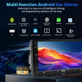 ATOTOEXCEL A5L Android Double DIN Car Stereo, Wireless Carplay & Wireless Android Auto, 7 inch 1280x 720 QLED Touchscreen Android Radio, 2G+32G,GPS Tracker, WiFi/BT Tethering, HD LRV, FM/AUX/TF