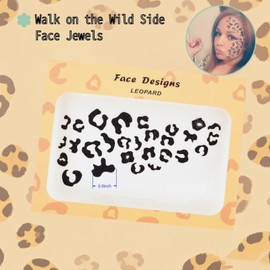 Cheetah Print Face Stickers, Black Glitter Animal Pattern Decals, Self-Adhesive Temporary Face Jewels, Cat Costume Accessories (Black)