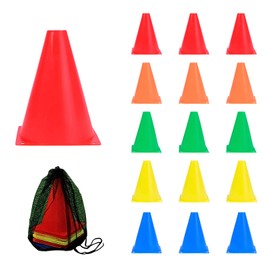Charmoon Color Cones, Set of 15, 3.1 / 7.1 / 9.1 inches (8 / 18 / 23 cm), 5 Colors, Includes Storage Bag, Lightweight, Soft, Unbreakable, Mini Cones 7.1 inches (18 cm)