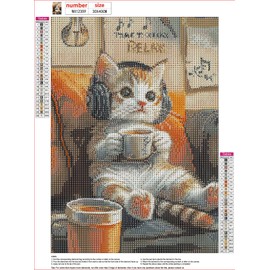 MXJSUA Diamond Painting Adults, Relaxed Cat Diamond Painting Pictures, 30 x 40 cm, 5D Diamond Painting, Suitable as a Gift, for Relaxation and as a Wall Decoration