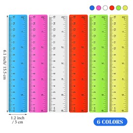 Zonon 6 Pcs 6 Inch Ruler Bulk Colorful Plastic Flexible Straight Metric Rulers with Centimeters and Inches Drafting Measuring Tool for Classroom School Students Education