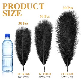 Maitys 90 Pcs Large Natural Ostrich Feathers Bulk 14-16 Inch (35-40cm) 12-14 Inch (30-35cm) 10-12 Inch (25-30cm) Ostrich Feathers Plumes for Centerpieces Wedding(Black)