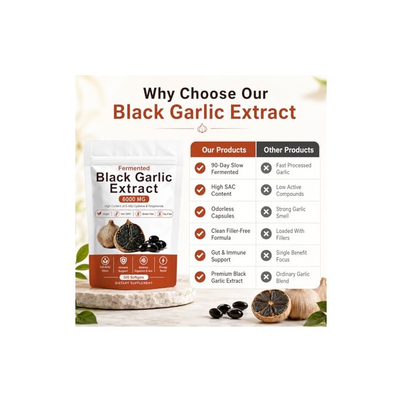 Fermented Black Garlic Extract, Natural Black Garlic Capsules, Odorless Garlic