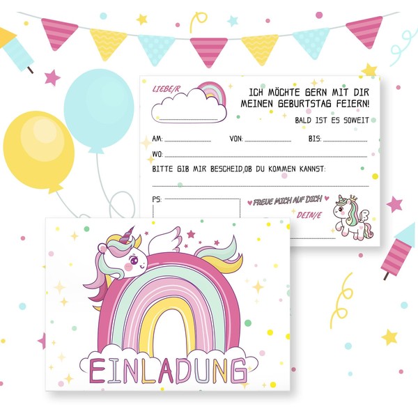 Sweelov Premium Unicorn Invitation Cards Set, 12 Pieces Envelopes, Magic