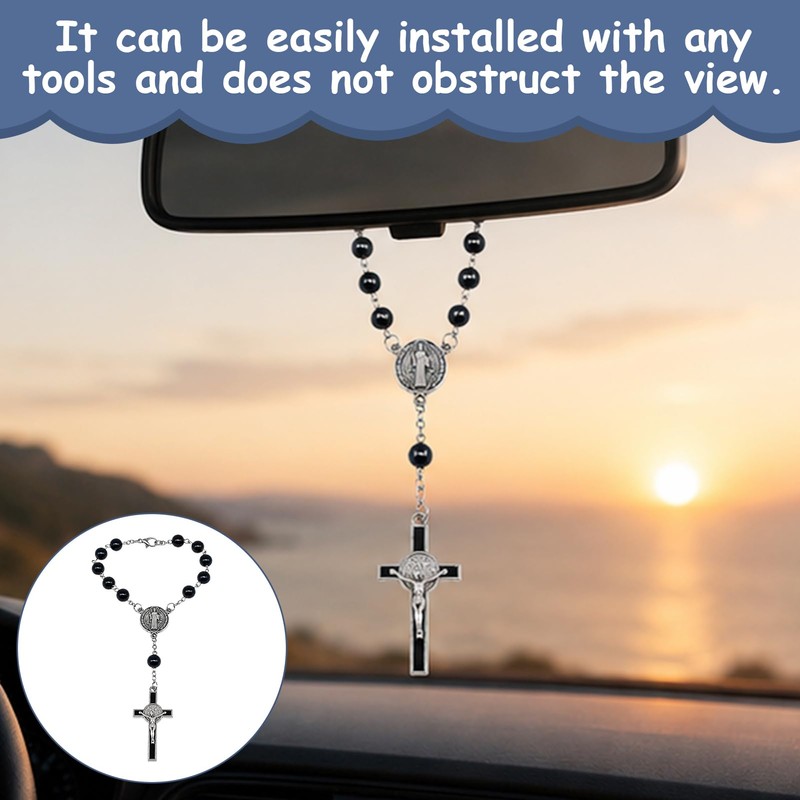 Steering Wheel Rosary Charm, Black Classic Icon Symbolic Disc Pendant,